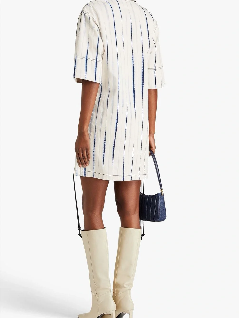 Tory Burch Blue and White Tie-Dye Denim Mini Shirt Dress Size 6